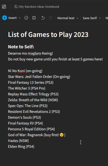 My list of games to play for 2023