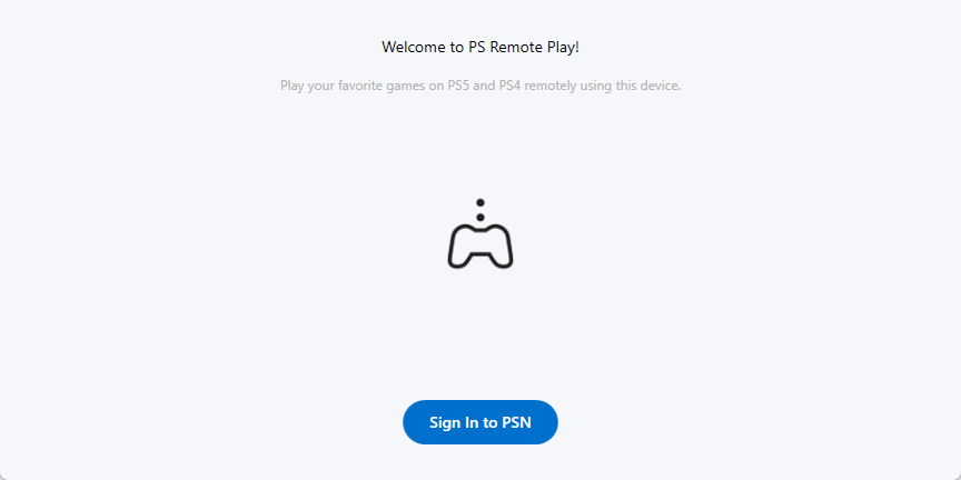 PS Remote Play Login Window